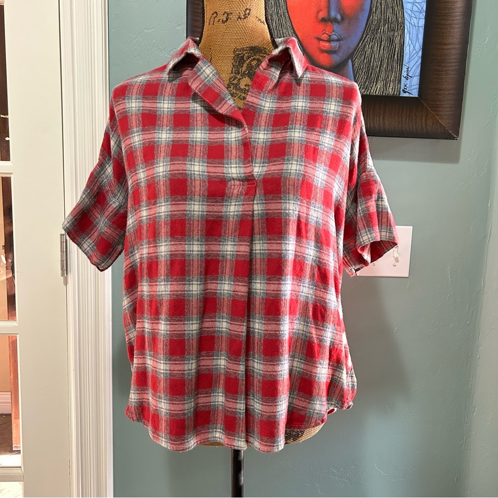 Madewell Courier Oversize Fairfax Plaid Top XXS Red